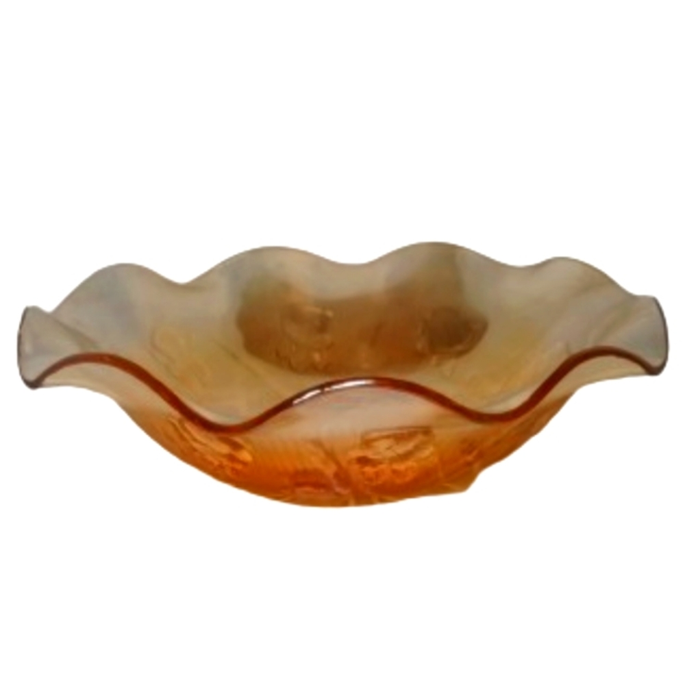 Jeanette Glass 11.5" Herringbone Marigold Carnival Ruffled Glass Bowl